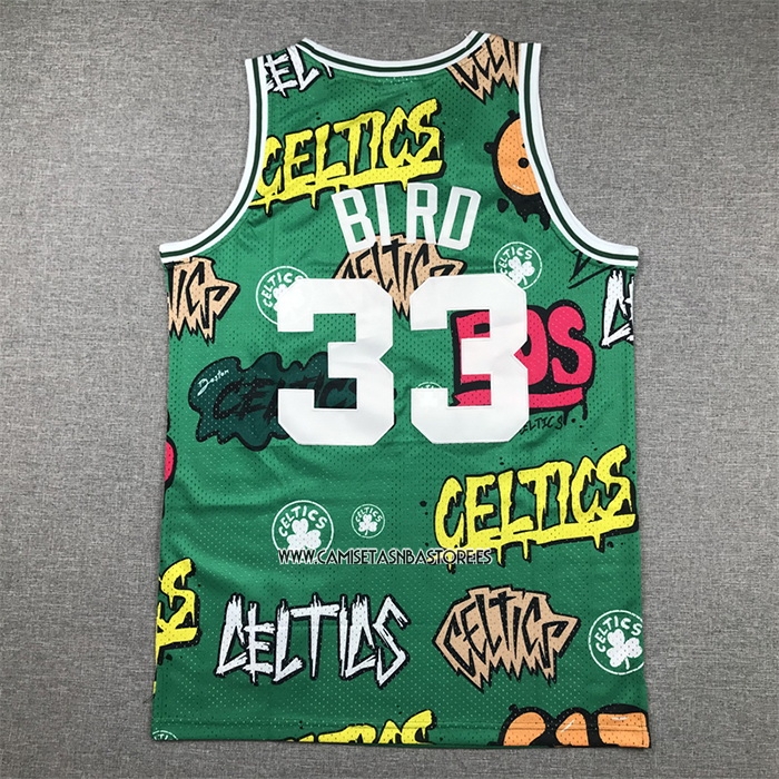 Larry Bird NO 33 Camiseta Boston Celtics Mitchell & Ness Slap Sticker 1985-86 Verde